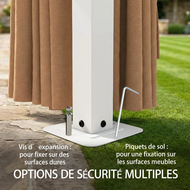 Outsunny Tonnelle de Jardin Pavillon Structure Stable en Métal 60mm Protection UV50+ et 10 Trous de Drainage 394x294x255cm Khaki