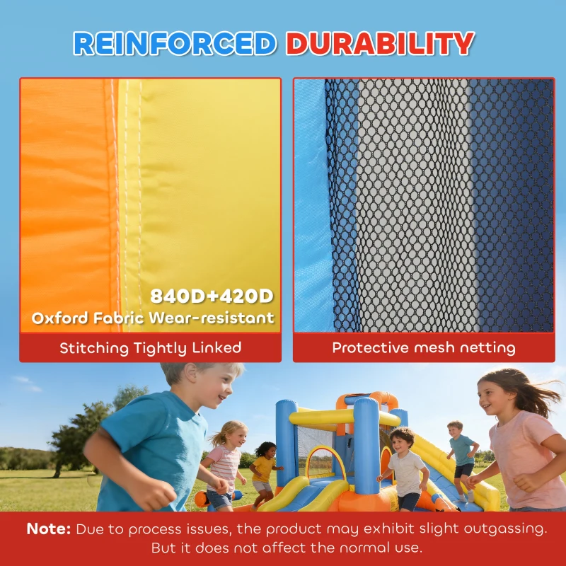 AIYAPLAY 5 in 1 Bouncy Castle for Children, Inflatable Bounce House with Dual Slides, Pool, Climbing Wall, Water Cannons, Blower