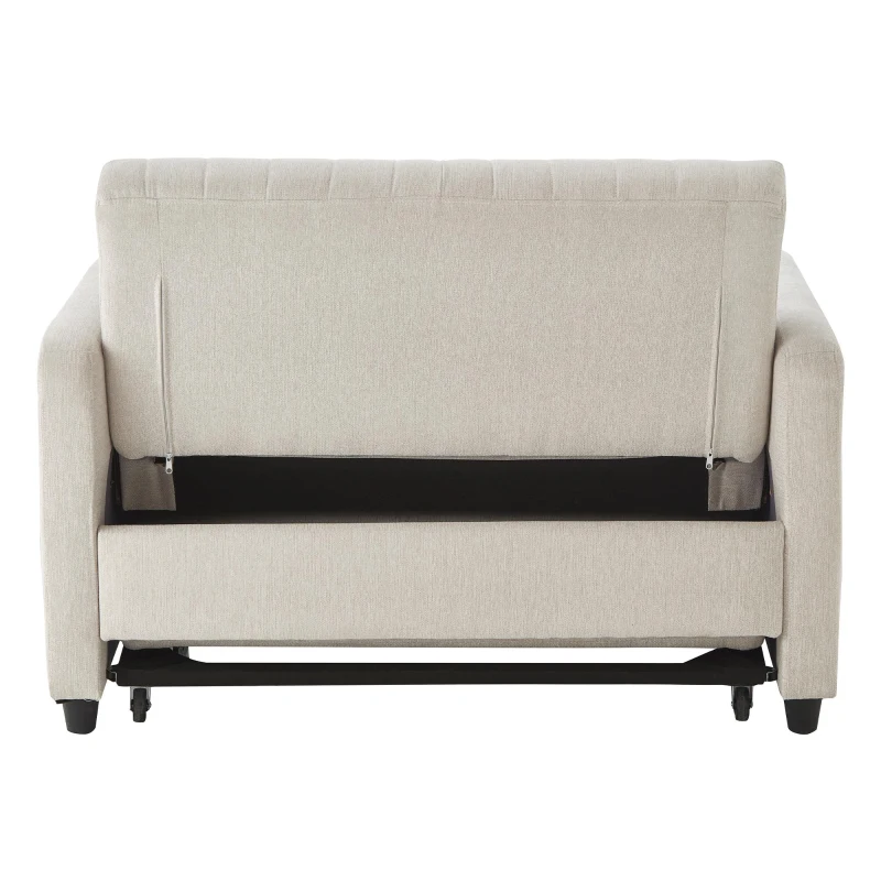 Divano pieghevole a due posti, rivestimento in cotone-lino, 114x77x82,5 cm, Beige