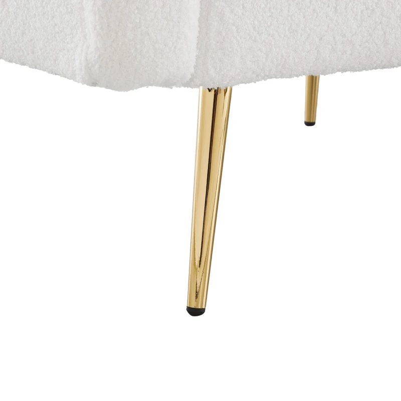 Divano letto 2 posti con superficie effetto lana d'agnello e piedi dorati, 175x79x82 cm, Bianco