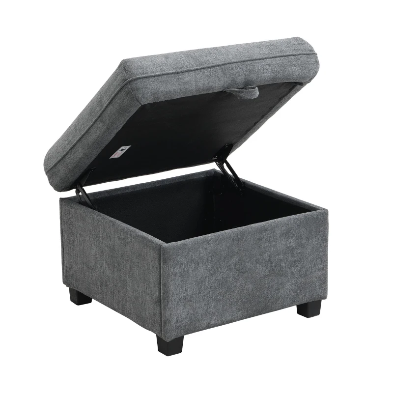 Divano angolare a U, con vano contenitore, pouf incluso, rivestimento in chenille, 188x186x86 cm, Grigio scuro