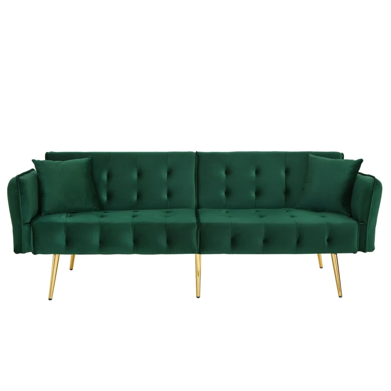 Divano-letto 2 posti, rivestimento in velluto, piedi dorati, 178x82x70 cm, Verde