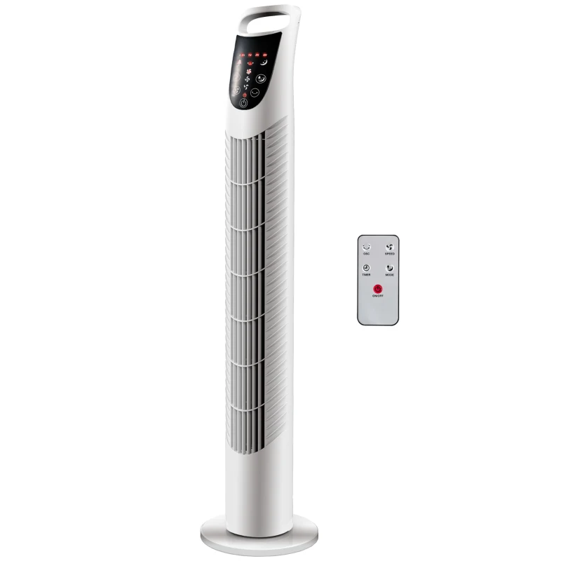 HOMCOM Torenventilator, 3 modi, stille werking, timer, afstandsbediening, 18x78,5cm, Wit