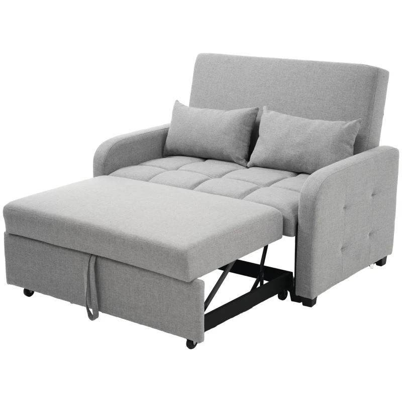 Divano-letto pieghevole multifunzionale, 2-in-1, schienale regolabile, rivestimento in cotone e lino, 127x75x94 cm, Grigio