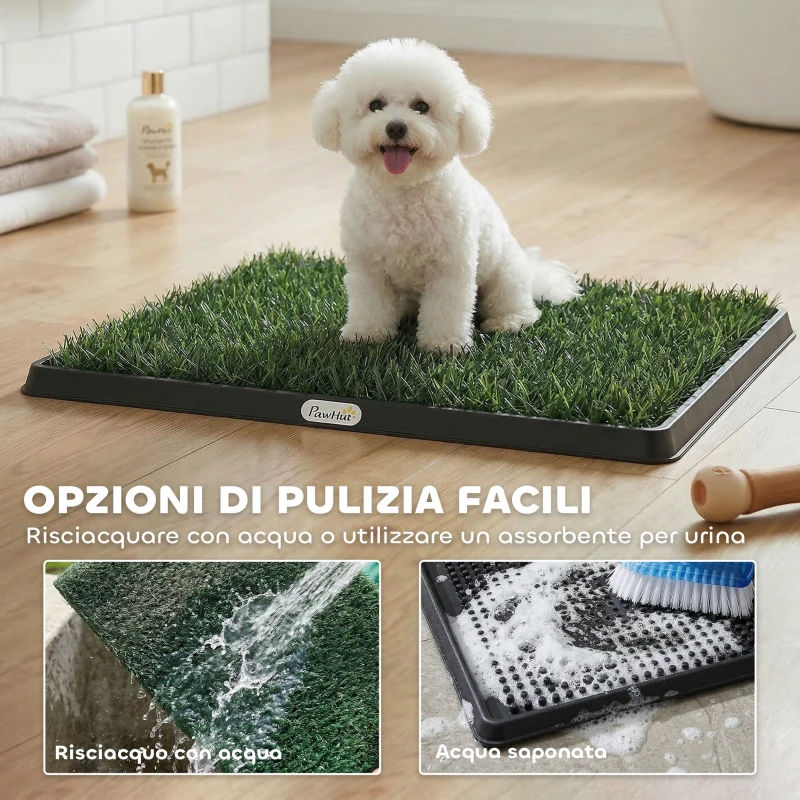 PawHut tappetino per cani con vassoio ed erba artificiale, 63 x 50,5 cm, verde