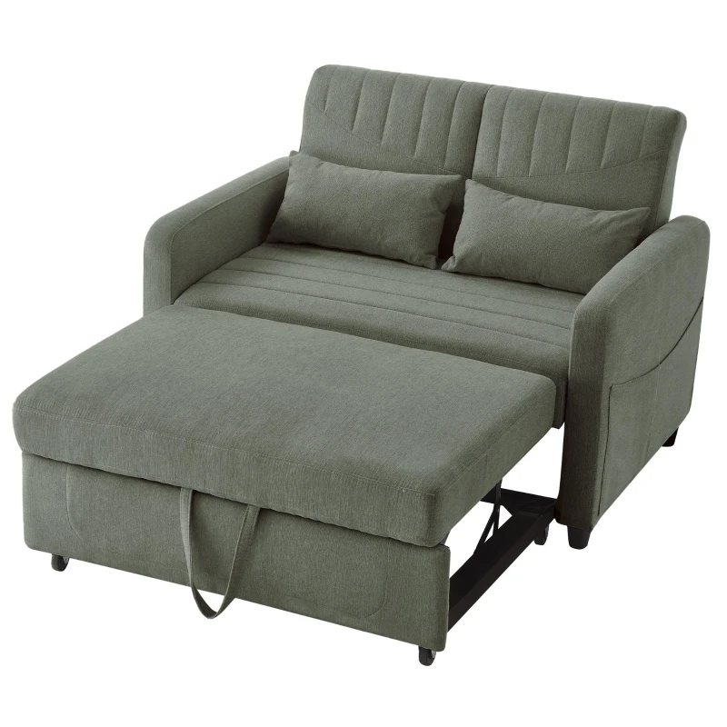 Divano pieghevole a due posti, rivestimento in cotone-lino, 114x77x82,5 cm, Verde militare