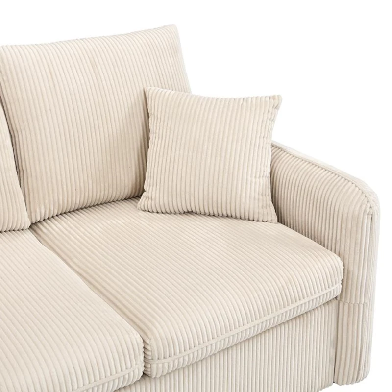 Divano angolare a U, con vano contenitore, pouf incluso, rivestimento in chenille, 188x186x86 cm, Beige