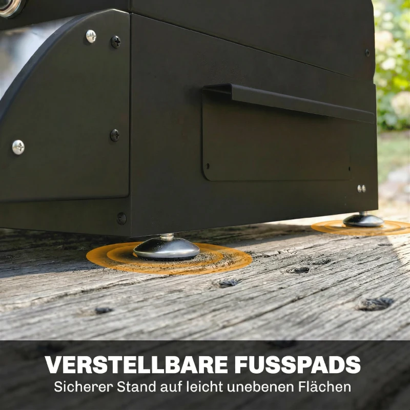 Outsunny Gasgrill 7,5 KW Tragbarer Tischgrill mit 3 Brenner Seitentisch Bratenplatte Emaille-Grillroste Fettauffangschale