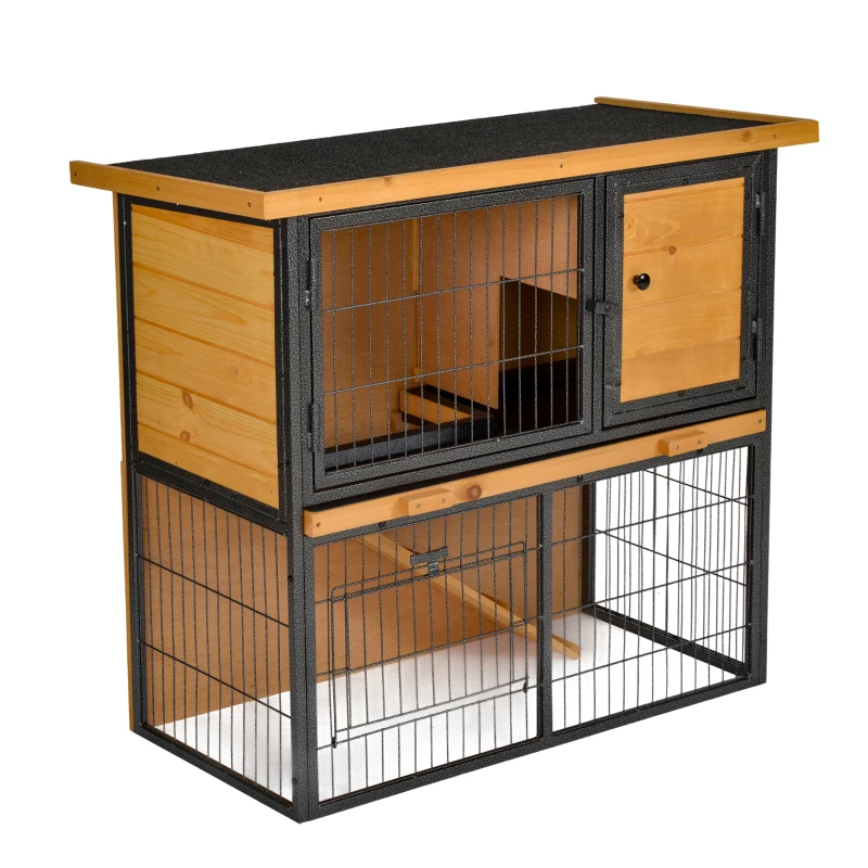 Pawhut Cusca Iepuri Exterior – Lemn & Metal, Cu Rampa & Spatiu Deschis