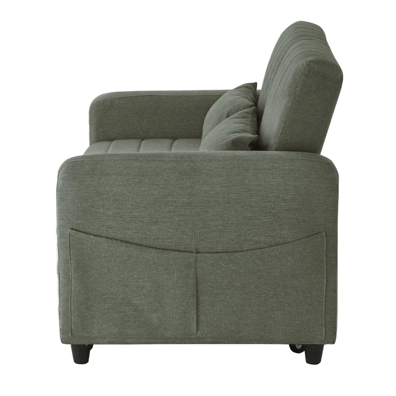 Divano pieghevole a due posti, rivestimento in cotone-lino, 114x77x82,5 cm, Verde militare