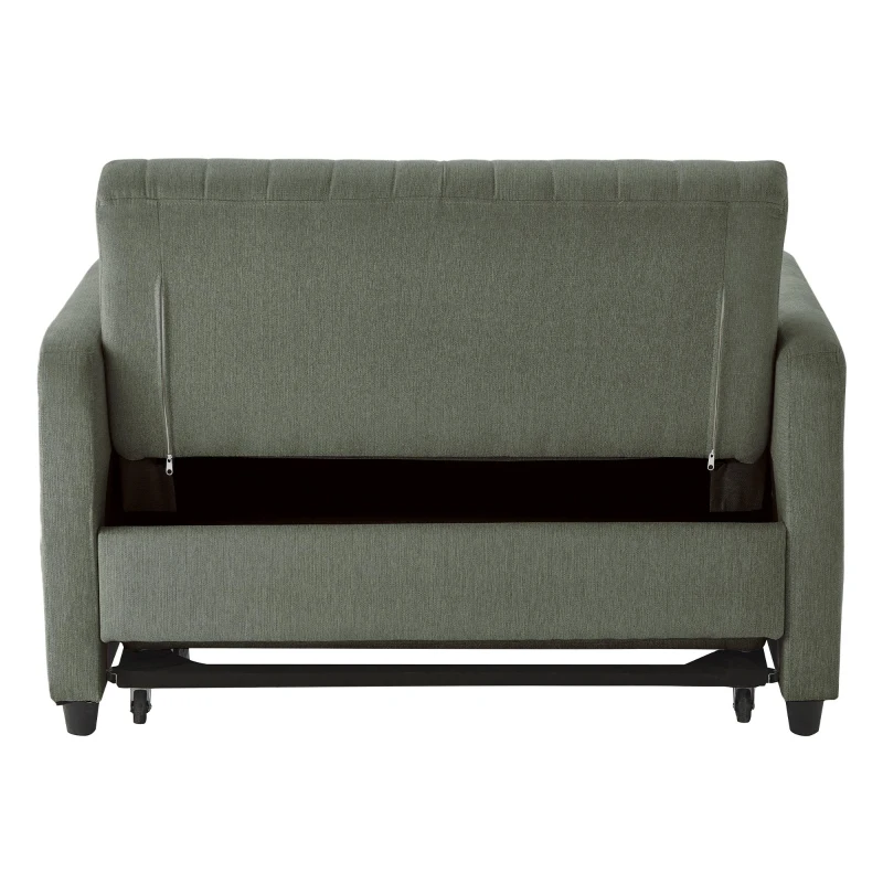 Divano pieghevole a due posti, rivestimento in cotone-lino, 114x77x82,5 cm, Verde militare