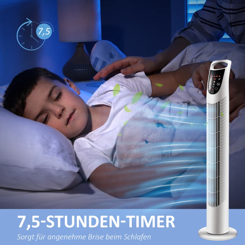HOMCOM Torenventilator, 3 modi, stille werking, timer, afstandsbediening, 18x78,5cm, Wit