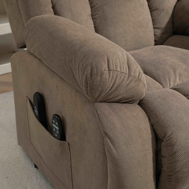 HOMCOM Riser Recliner Armchair with 8 Vibration Massage and Lumbar Heater, Wide Seat, USB Port, Light Brown