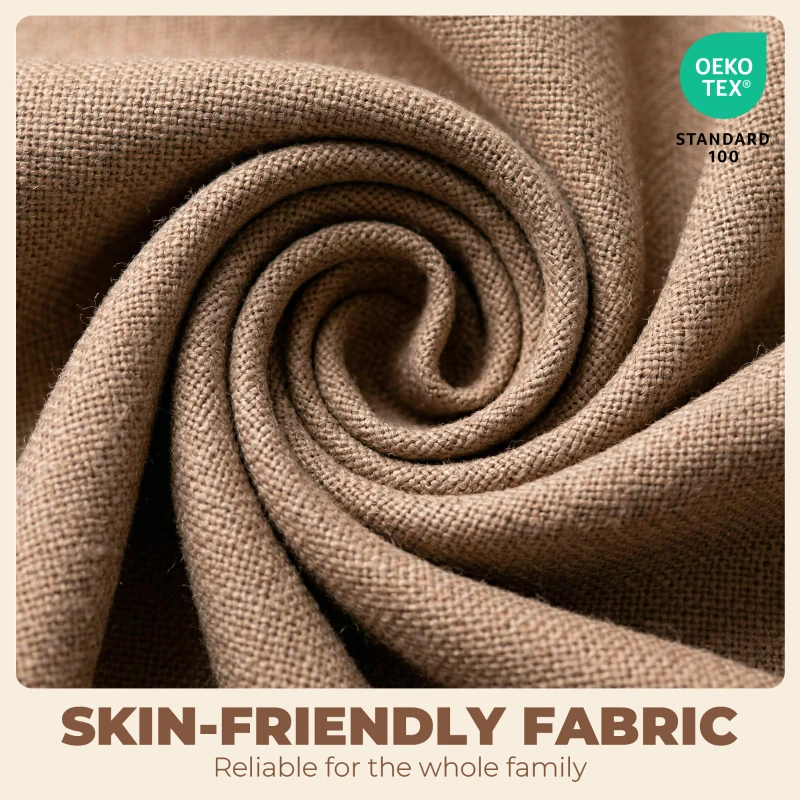 HOMCOM Dining Chairs Set of 2, Linen Upholstered Kitchen Chairs with Padded Seat, Curved Backrest, Rubberwood Legs, Brown