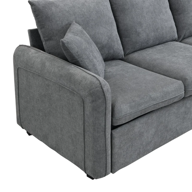 Divano angolare a U, con vano contenitore, pouf incluso, rivestimento in chenille, 188x186x86 cm, Grigio scuro