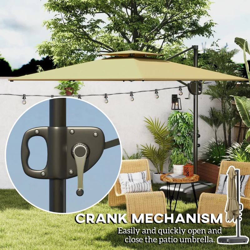 Outsunny Umbrelă de Grădină Decentrata 2.5x2.5 m cu Bază Umplută, Manivelă și Cap Reglabil, Bej