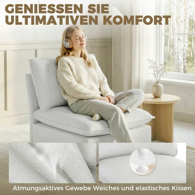 HOMCOM Akzentstuhl, Moderner Leathaire-Stuhl mit Breiter und Tiefer Sitzfläche, Dicke Polster, Einfache Montage, Grau