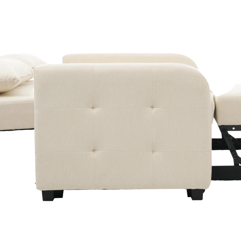 Divano-letto pieghevole multifunzionale, 2-in-1, schienale regolabile, rivestimento in cotone e lino, 127x75x94 cm, Beige