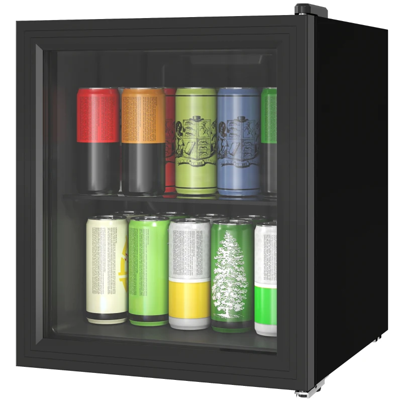 HOMCOM Mini Frigider de birou 46 L, 59 doze, Temperatură reglabilă 0-20℃ cu ușă din sticlă dublă securizată, Negru