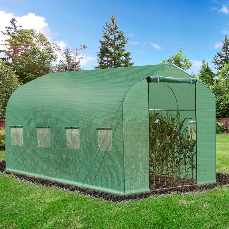 Outsunny 4 x 2m Walk-in Polytunnel Greenhouse with Windows and Door, Outdoor Plant Shelter for Garden, Backyard