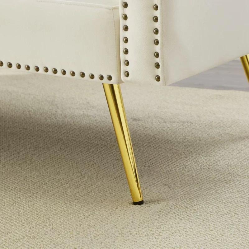 Divano letto 2 posti, rivestimento in velluto, piedi dorati, 173x75x70 cm, Beige