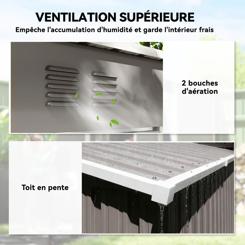 Outsunny Abri de Jardin en Métal Adossable 2 Grilles d'Aération Toit Incliné Anti-UV 163x90x179cm Gris Clair