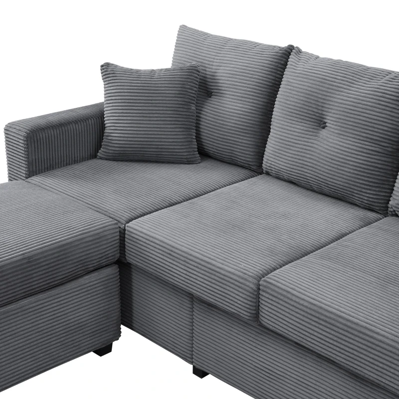 Divano a L con LED, rivestimento in velluto a coste, ottomana, 184x84,5x85,5 cm, Grigio