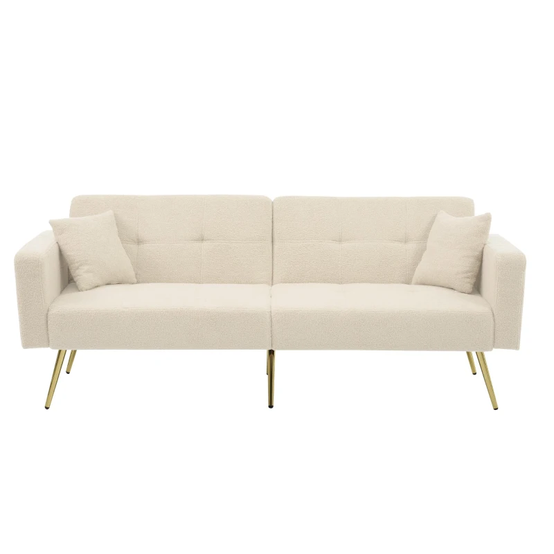 Divano letto con funzione letto, schienale regolabile, gambe dorate, rivestimento in sherpa, 175x64x72 cm, Beige