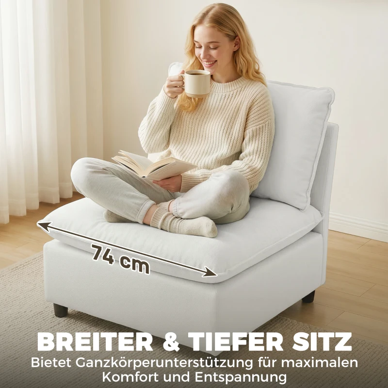 HOMCOM Akzentstuhl, Moderner Leathaire-Stuhl mit Breiter und Tiefer Sitzfläche, Dicke Polster, Einfache Montage, Grau