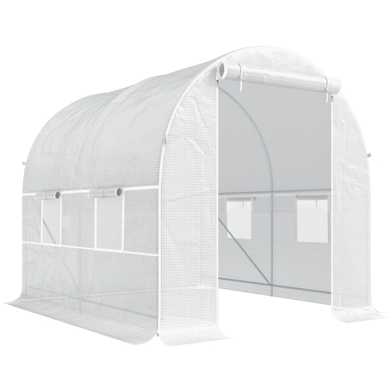 Outsunny 2.5 x 2 x 2 m Large Walk-In Tunnel Greenhouse, Outdoor Polytunnel Plant Shelter, Galvanised Steel Frame, White