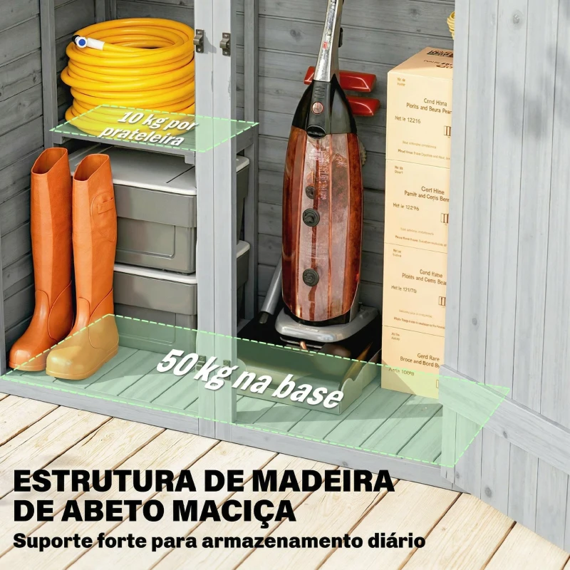 Outsunny Abrigo de Jardim de Madeira 115x53x156 cm Armário Exterior para Ferramentas com Portas Duplas Cinza