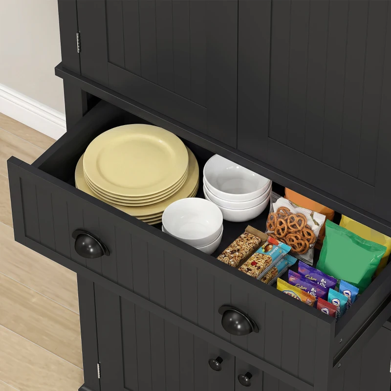 HOMCOM Buffet haut cuisine, armoire de cuisine avec 4 portes, tiroir et étagères réglables, 76,2 x 40,2 x 183 cm, noir