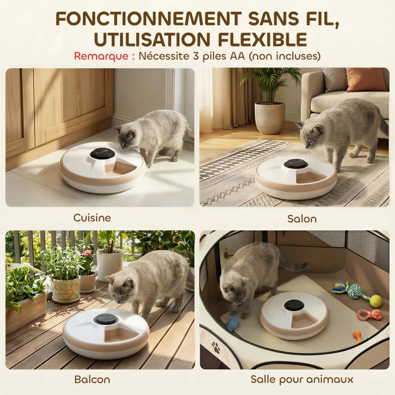 PawHut Dispenser de hrană pentru animale Dispenser automat 6 porții 31,5 x 31,5 x 8,3 cm alb