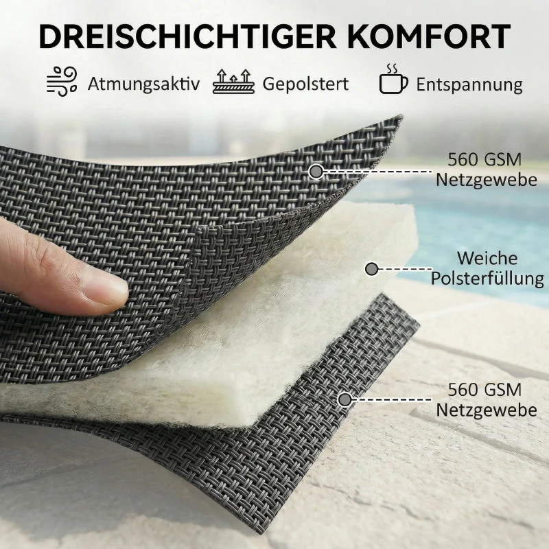 Outsunny Leżak oddychający ogrodowy z 6-stopniową regulacją oparcia, kółkami, aluminiową ramą, ciemnoszary