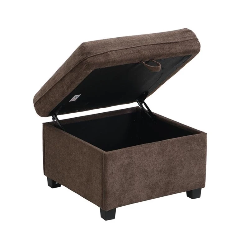 Divano angolare a U, con vano contenitore, pouf incluso, rivestimento in chenille, 188x186x86 cm, Marrone