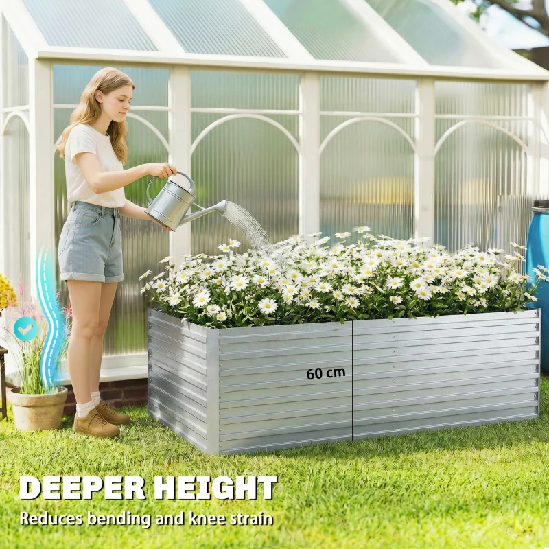 Outsunny zestaw dwóch ocynkowanych podwyższonych grządek, 180 x 90 x 60 cm, metalowe grządki z bezpiecznymi krawędziami, srebrny