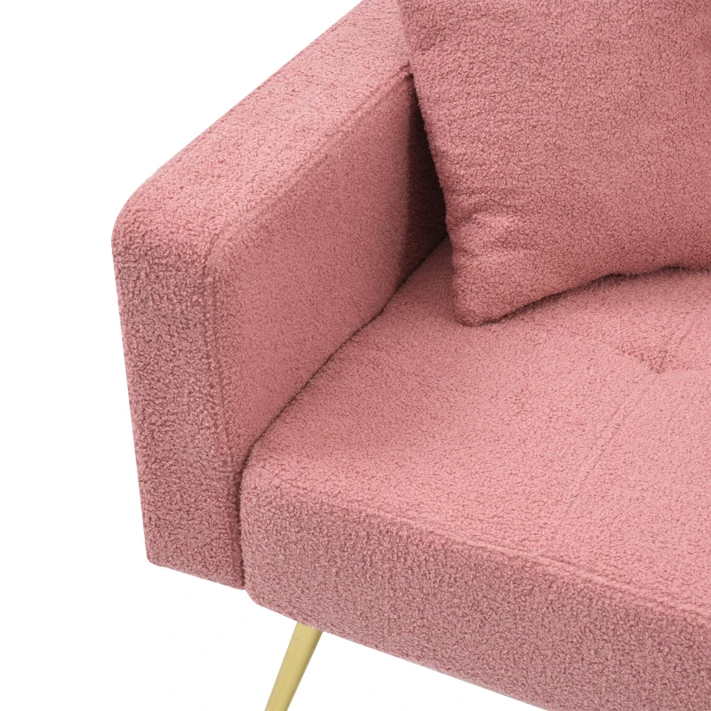 Divano letto con funzione letto, schienale regolabile, gambe dorate, rivestimento in sherpa, 175x64x72 cm, Rosa