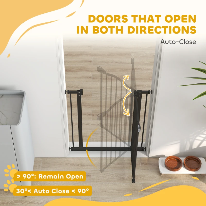 PawHut Metal 74-80cm Adjustable Pet Gate Safety Barrier w/ Auto-Close Door Black