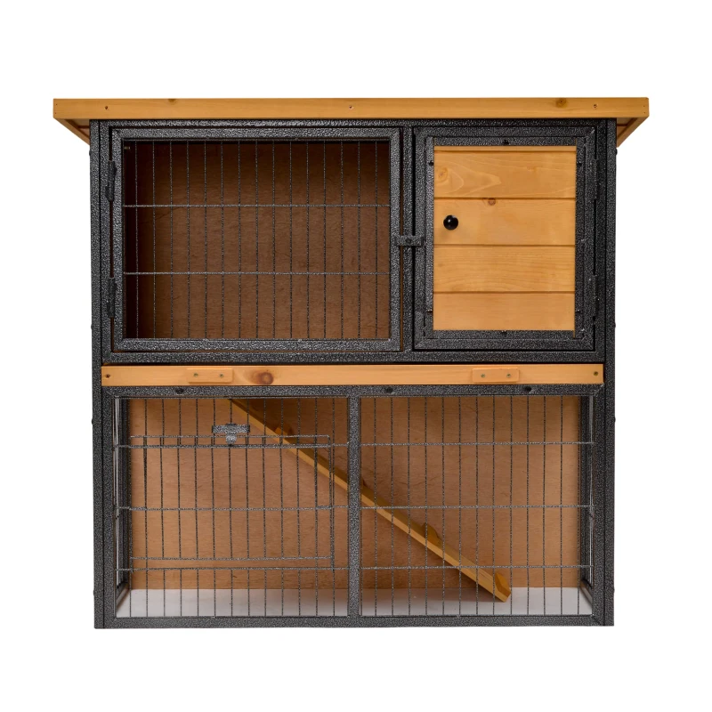 Pawhut Cusca Iepuri Exterior – Lemn & Metal, Cu Rampa & Spatiu Deschis