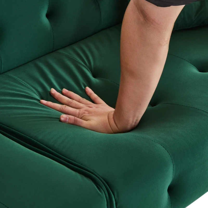 Divano-letto 2 posti, rivestimento in velluto, piedi dorati, 178x82x70 cm, Verde