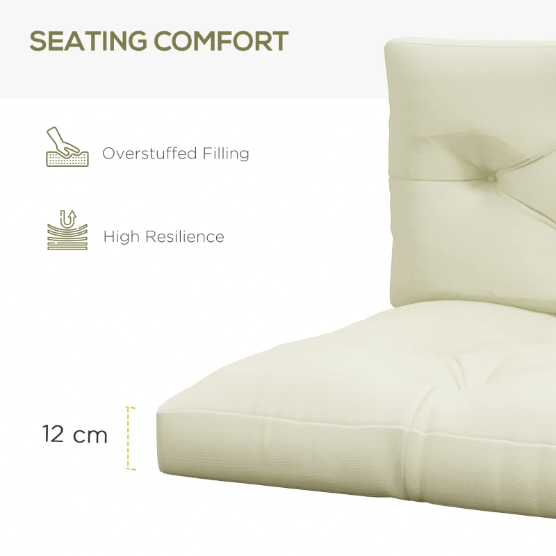 Outsunny Set 2 Perne de Grădină pentru Ședere și Spate cu Umplutură Groasă, Perne de Exterior din Poliester pentru Canapele și Paleți, Crem