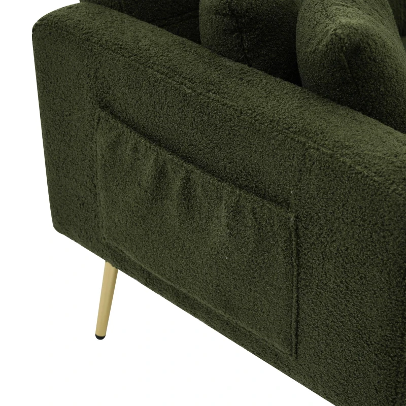 Divano letto con funzione letto, schienale regolabile, gambe dorate, rivestimento in sherpa, 175x64x72 cm, Verde