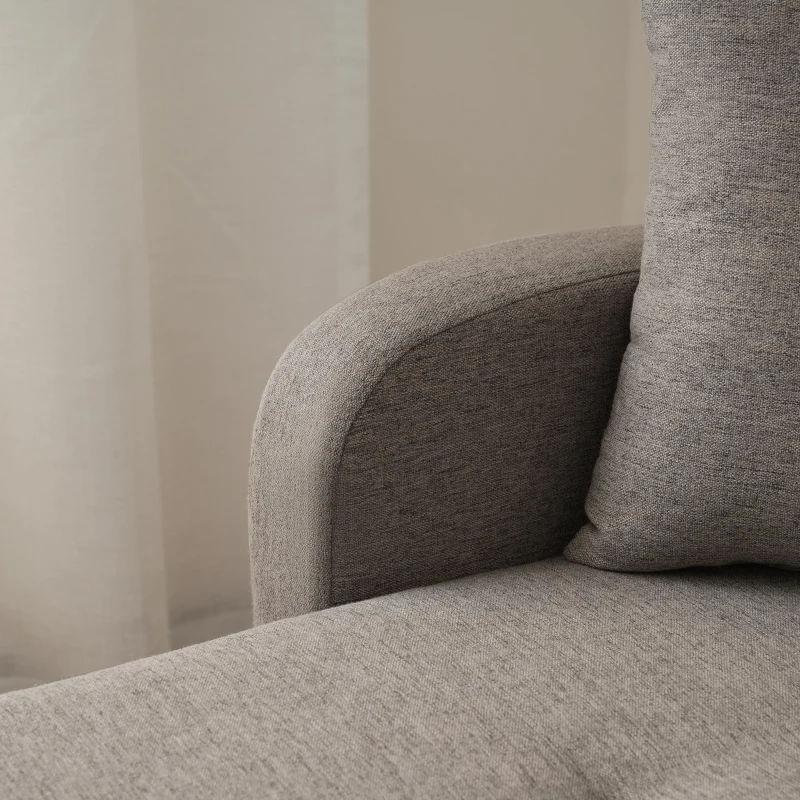 Divano angolare a forma di L con chaise longue, rivestimento in cotone-lino, cuscini inclusi, 166x118x77 cm, Grigio scuro