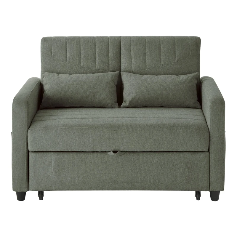 Divano pieghevole a due posti, rivestimento in cotone-lino, 114x77x82,5 cm, Verde militare