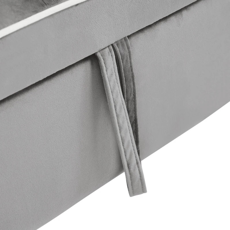 Divano letto estraibile 3-in-1, con portabicchieri e porta smartphone, rivestimento in velluto, struttura in metallo, 83x167x76 cm, Grigio e bianco