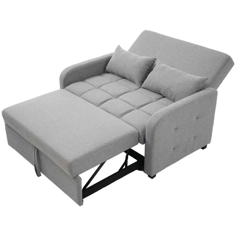 Divano-letto pieghevole multifunzionale, 2-in-1, schienale regolabile, rivestimento in cotone e lino, 127x75x94 cm, Grigio