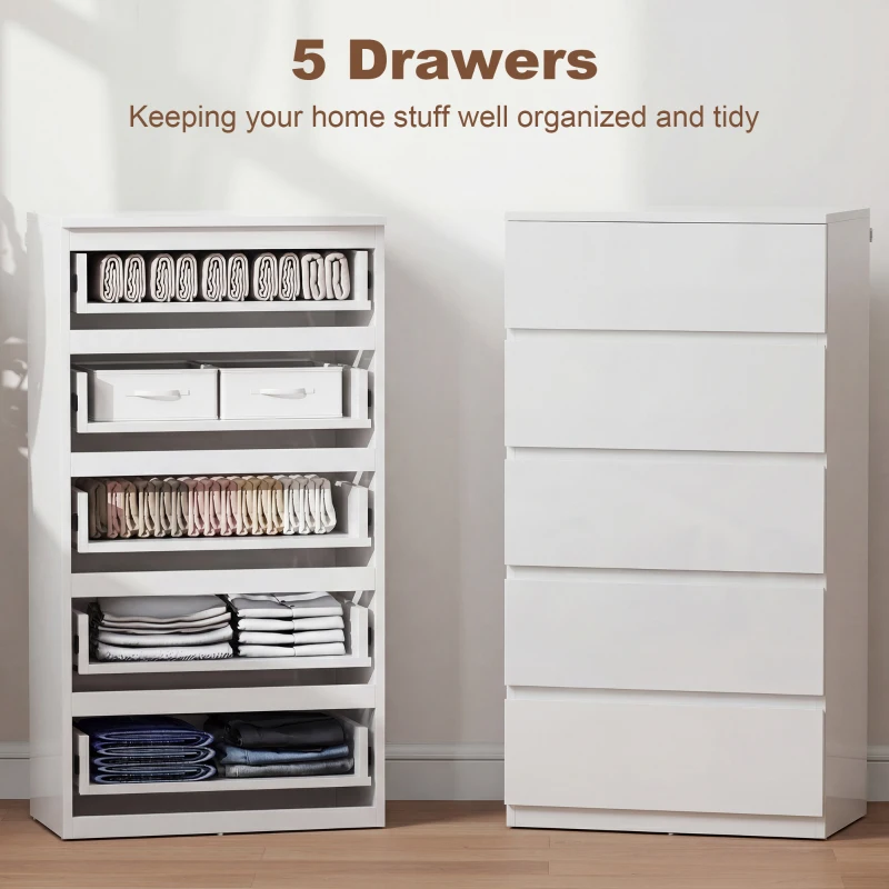 HOMCOM Chest of Drawers, 5-Drawer Storage Cabinets, Modern Dresser, Storage Drawer Unit for Bedroom