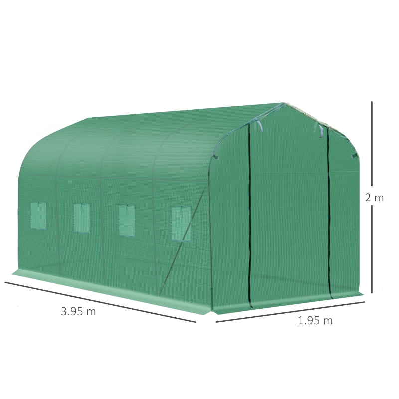 Outsunny 4 x 2m Walk-in Polytunnel Greenhouse with Windows and Door, Outdoor Plant Shelter for Garden, Backyard