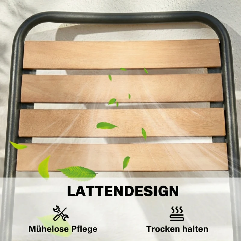 Outsunny Gartenstuhl 2er Set wetterfest Gartenstühle aus Stahl und Holz Stapelstuhl mit Rückenlehne bis 160kg belastbar Naturholz