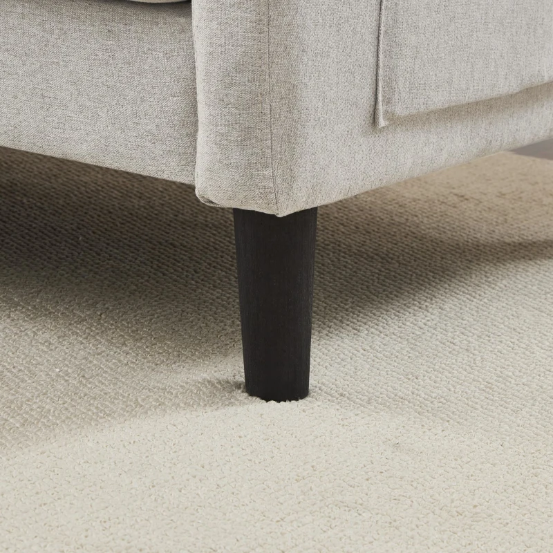 Divano angolare a forma di L con chaise longue, rivestimento in cotone-lino, cuscini inclusi, 166x118x77 cm, Grigio e bianco